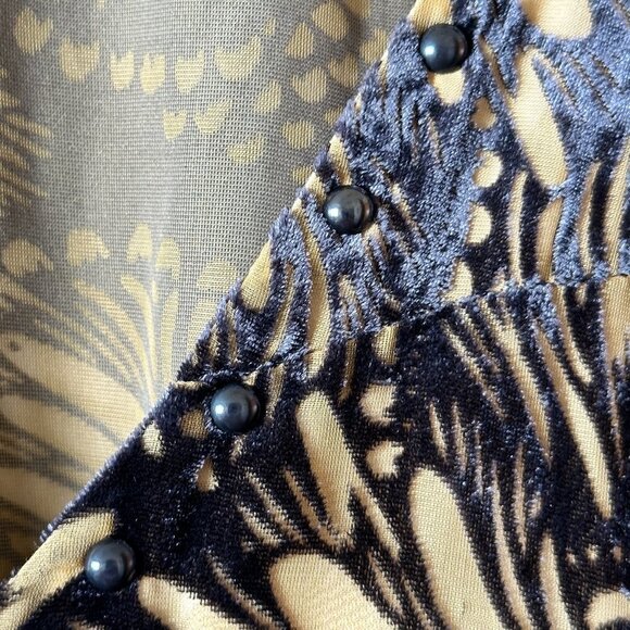 Women's L Free People Velvet Shift Dress Mini Black Tan Studs at Neckline - Picture 6 of 11